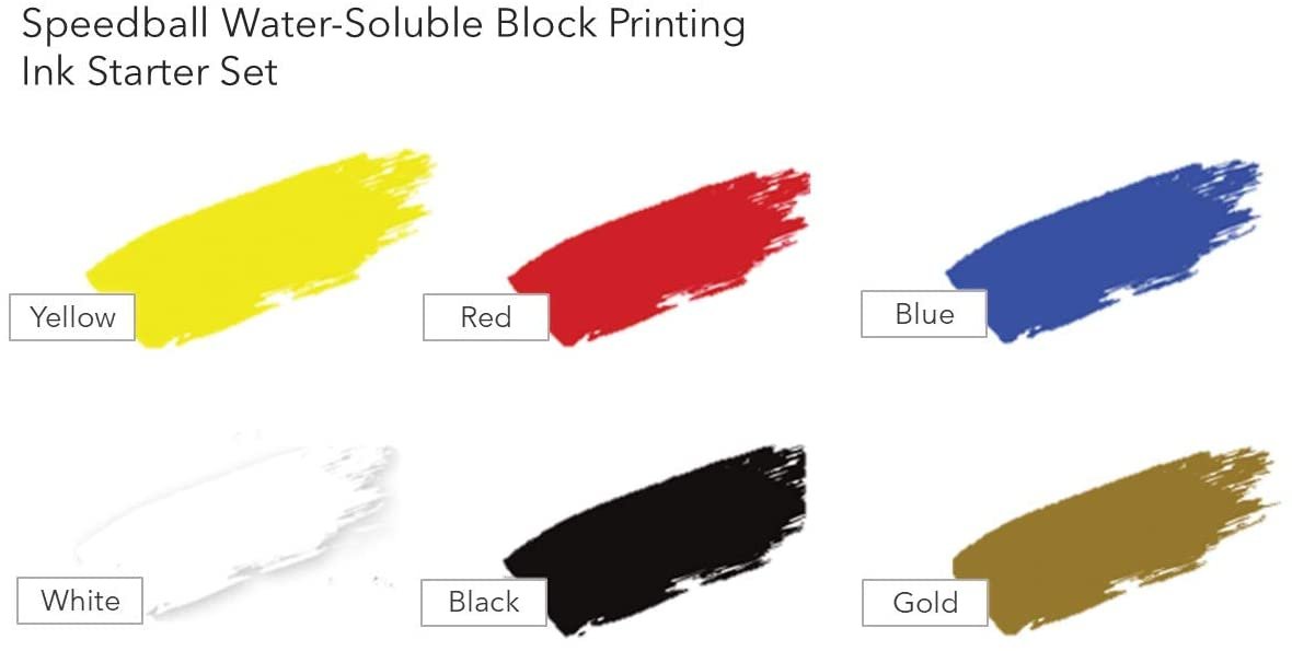 Speedball Water-Soluble Block Printing Ink Starter Set â€“ 6 Bold Colors With Satiny Finish - 1.25 FL OZ Tubes - 3470