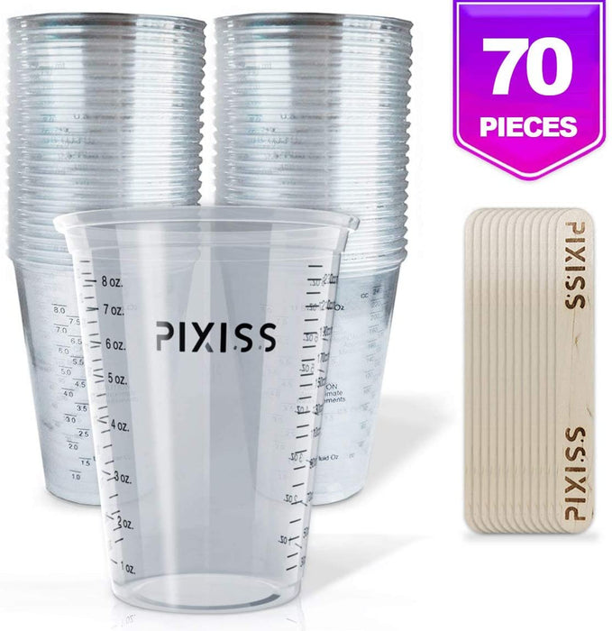 Disposable Measuring Cups for Resin - Pixiss Pack of 20 10oz Clear Plastic Measuring Cup for Epoxy Resin, Stain, Paint Mixing - Half Pint Reusable