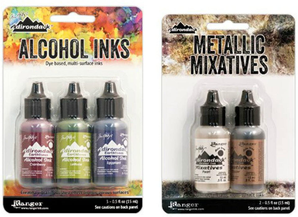 Adirondack Alcohol Ink Bundle Farmers Market Ink Set Metallic Mixatives Ink Set (Farmer Mkt + Pearl/Copper)