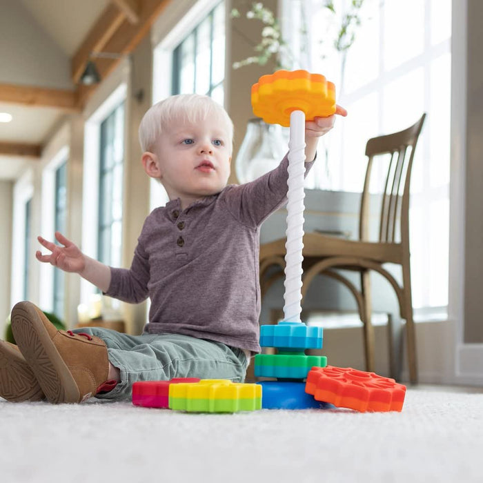 Fat Brain Toys SpinAgain - Corkscrew Stack-and-Sort Toy for Babies & Toddlers