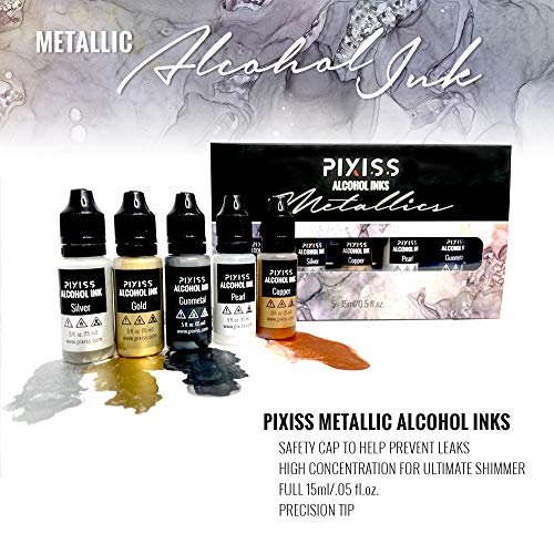 Metallic Alcohol Ink Set, Gold Alcohol Ink, Silver, Gunmetal, Copper, Grand River Art Supply Metallic Alcohol Ink Set, Gold Alcohol Ink, Silver, Gunmetal, Copper, Grand River Art Supply