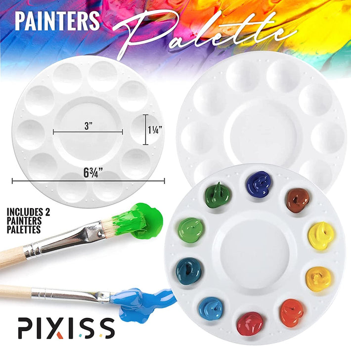 Pixiss Birdhouse Craft Bundle - 6 Unfinished Pixiss Wood Birdhouses (5-7 Inches), 16x 2-Ounce Pixiss Acrylic Paints, 25 Assorted Brush Set, 2X Palettes