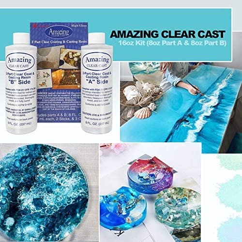 Amazing Clear Cast Resin Epoxy by Alumilite (16-Ounce), 20x Disposable Plastic Resin Mixing Cups, Pixiss Mixing Sticks Bundle
