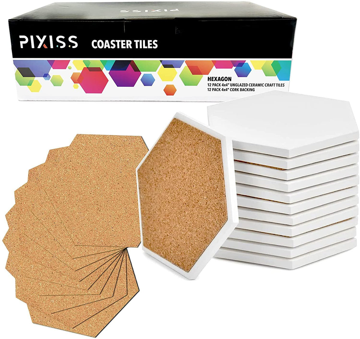 Ceramic Tile for Crafts Coasters, GOH DODD 36 Pack 4 Inch Blank Coasters  Unglazed Ceramic White Tiles with 36 Pack Cork Backing Pads for Painting