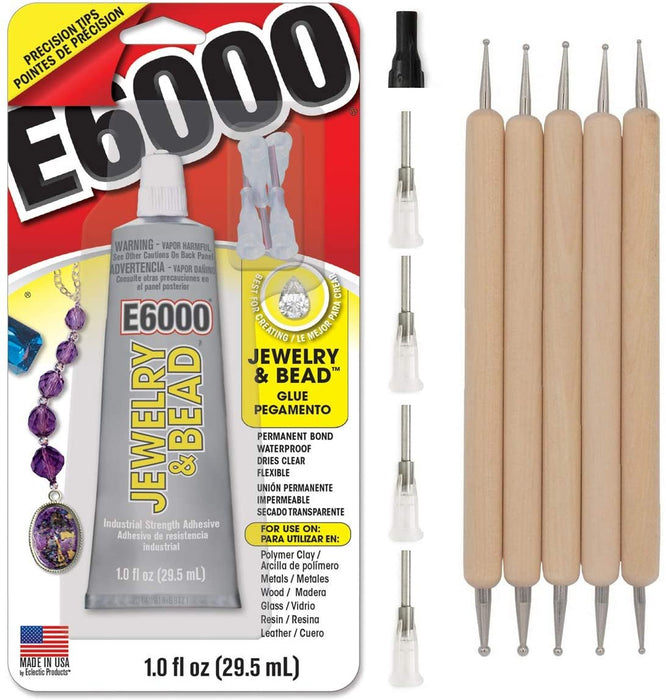 E6000 1-Ounce Jewelry and Bead Adhesive with 4 Precision Applicator Tips for Jewelry Pixiss Art Dotting Stylus Pens 5 pcs Set - Rhinestone Applicator Application Kit