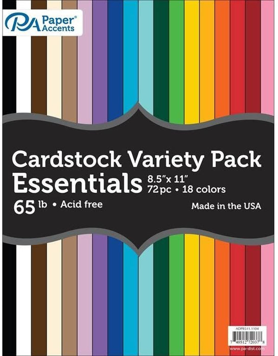 Paper Accents 72pc 65 Cardstock Variety Pack 8.5x11 Essential