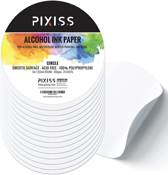 Alcohol Ink Paper for Alcohol Ink Art Painting - 25 Sheets Heavy Circle Round Art Paper for Alcohol Ink & Watercolor Paper, Synthetic Paper 8 Inches (203mm), 300gsm Cardstock